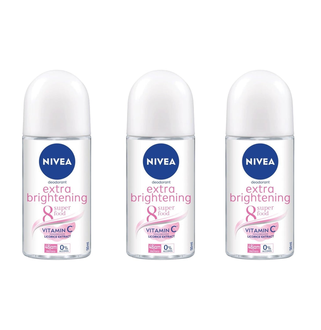 NIVEA Extra Brightening Flavor Roll-On Deodorant – Alcohol-Free, 48HR Odor Protection, 3 x 50ml