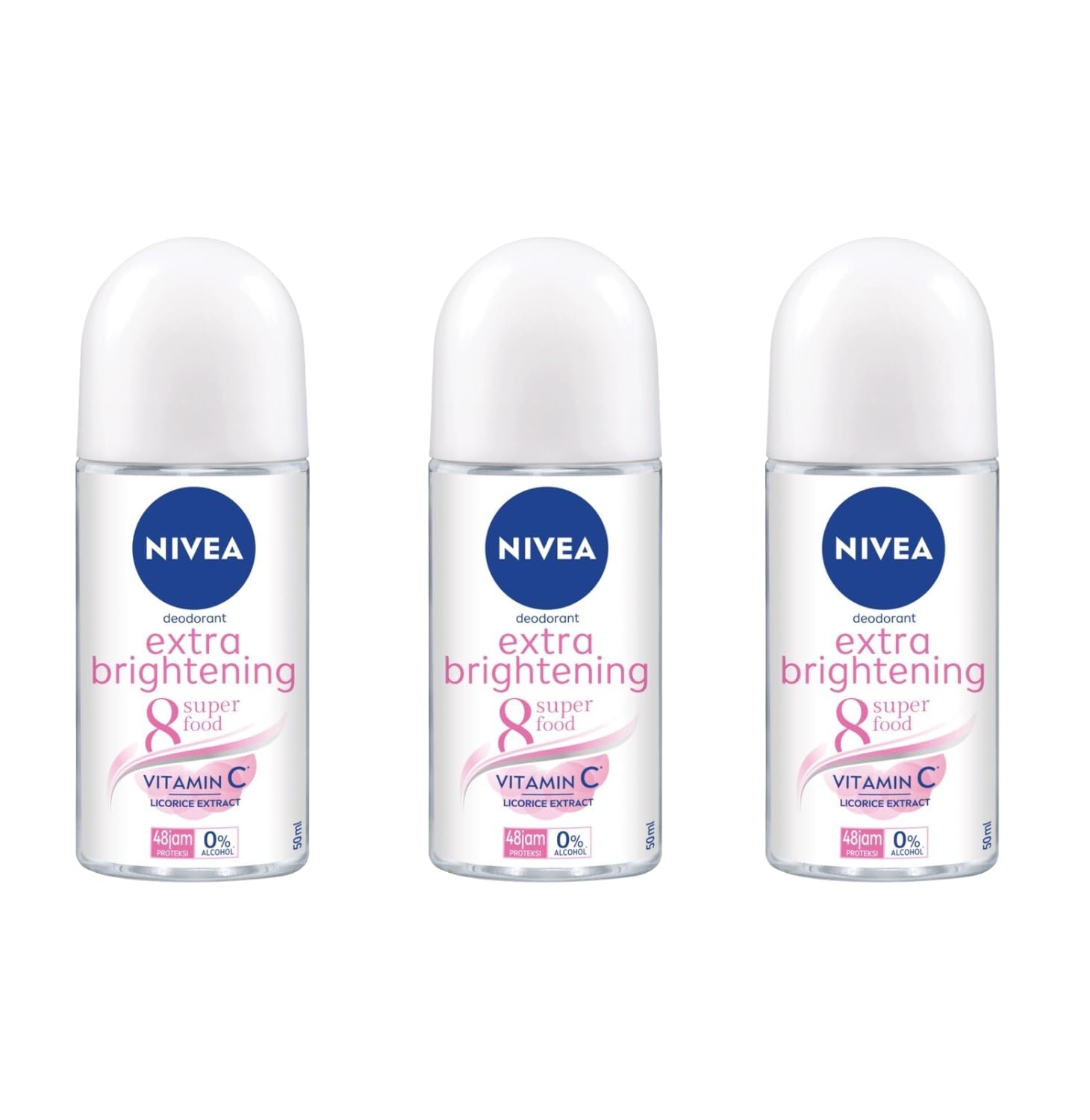 NIVEA Extra Brightening Flavor Roll-On Deodorant – Alcohol-Free, 48HR Odor Protection, 3 x 50ml