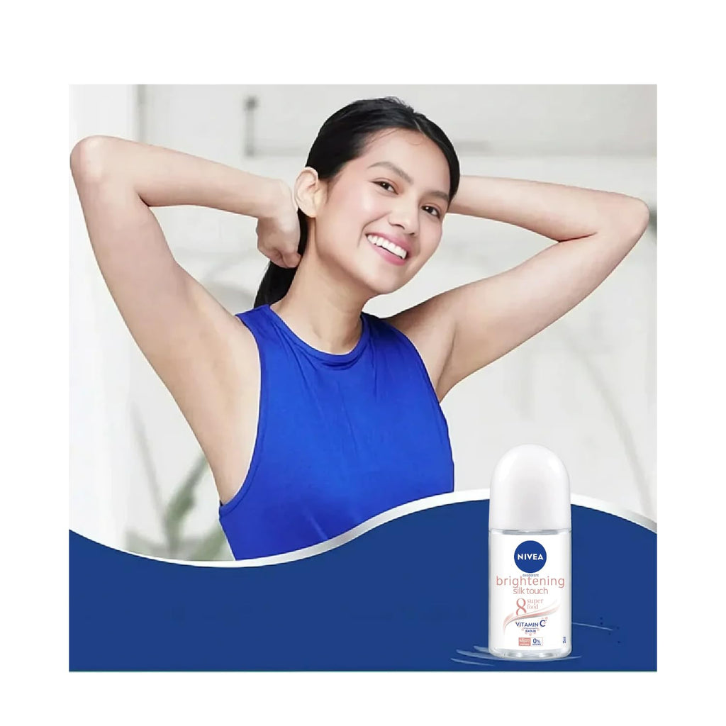 NIVEA Extra Brightening 8 Super Foods Vitamin C Collagen Booster Roll-On Deodorant – Silk Touch, Alcohol-Free, 48HR Odor Protection, Twin Pack 2 x 50ml