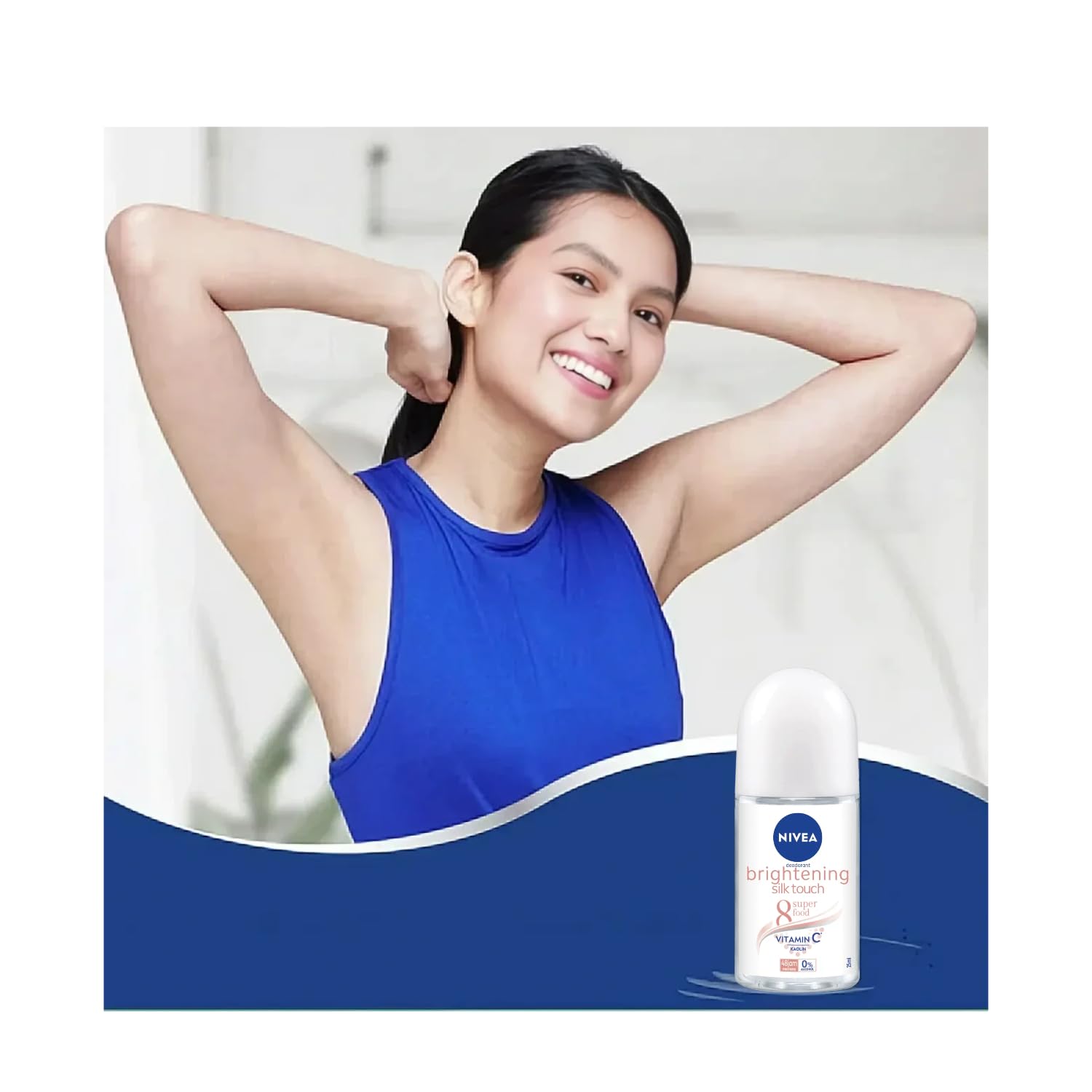 NIVEA Extra Brightening 8 Super Foods Vitamin C Collagen Booster Roll-On Deodorant – Silk Touch, Alcohol-Free, 48HR Odor Protection, Twin Pack 2 x 50ml