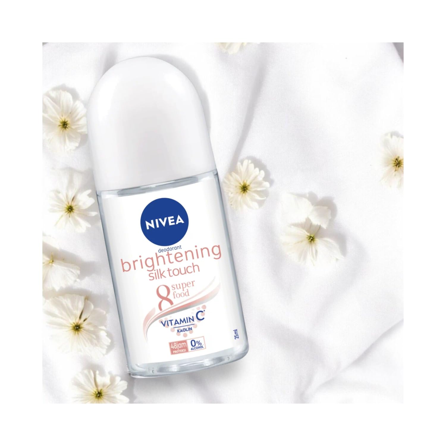 NIVEA Extra Brightening 8 Super Foods Vitamin C Collagen Booster Roll-On Deodorant – Silk Touch, Alcohol-Free, 48HR Odor Protection, Twin Pack 2 x 50ml