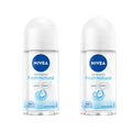 NIVEA Fresh Natural Antiperspirant Roll-On for Women — 48H Odor & Sweat Protection, Ocean Extract, Alcohol-Free, 50ml Travel Size, Pack of 2
