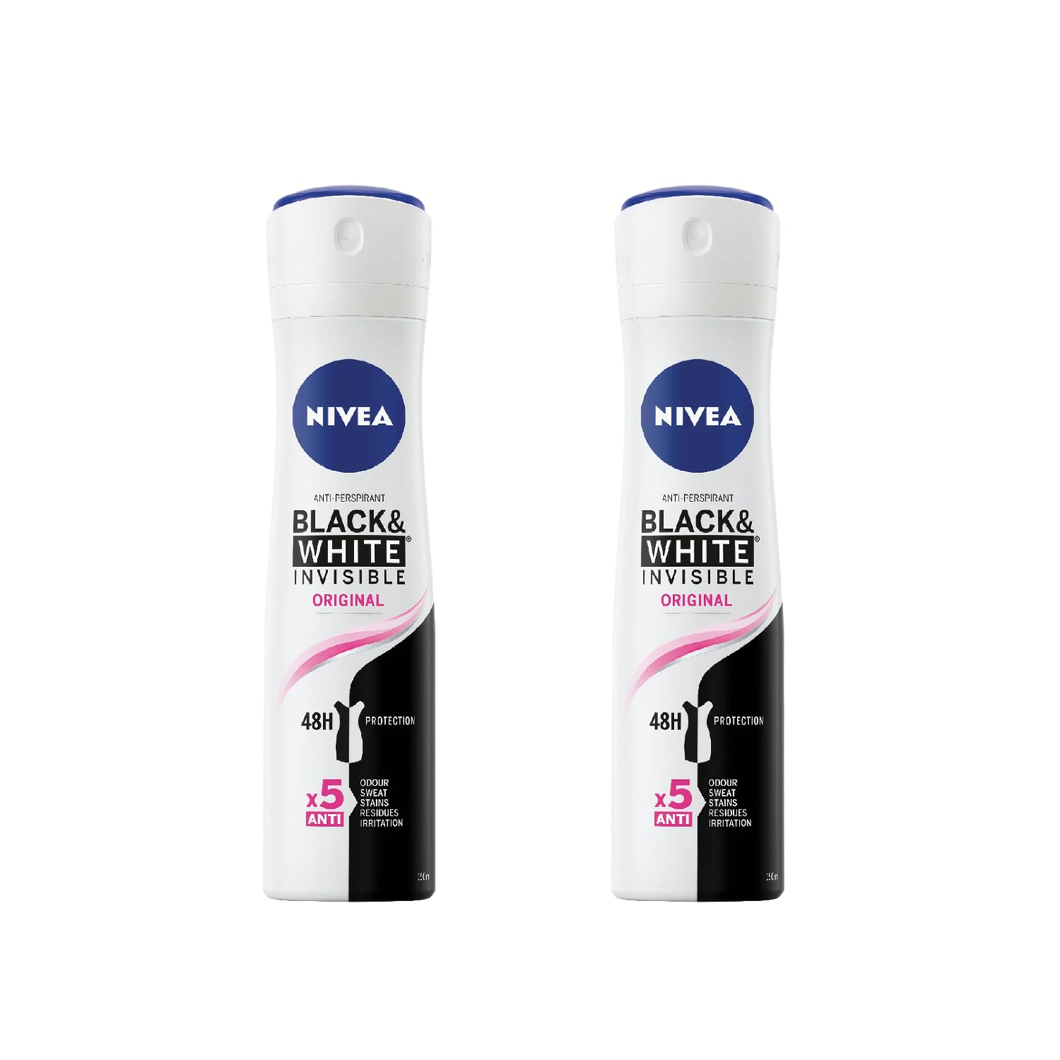 NIVEA Invisible Black & White Original Anti-Perspirant Spray – 2-Pack, 48h Protection, No White Marks, Alcohol-Free