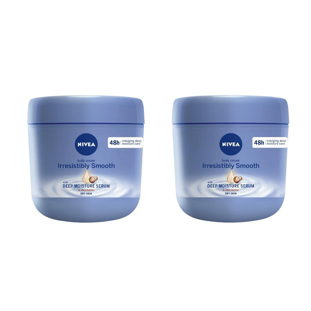 NIVEA Irresistibly Smooth Body Cream with Shea Butter – 400ml Pack of 2, 48-Hour Hydration