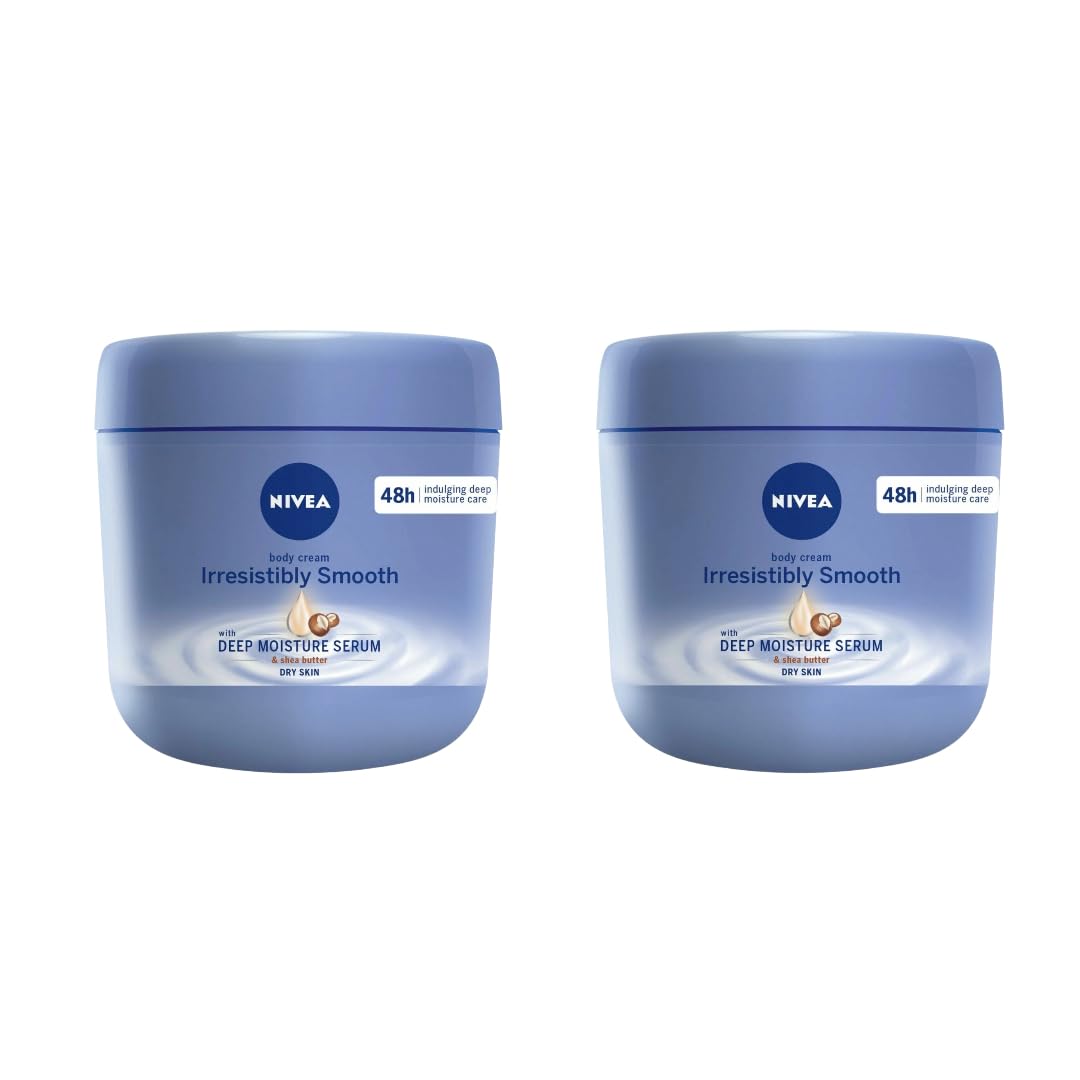 NIVEA Irresistibly Smooth Body Cream with Shea Butter – 400ml Pack of 2, 48-Hour Hydration