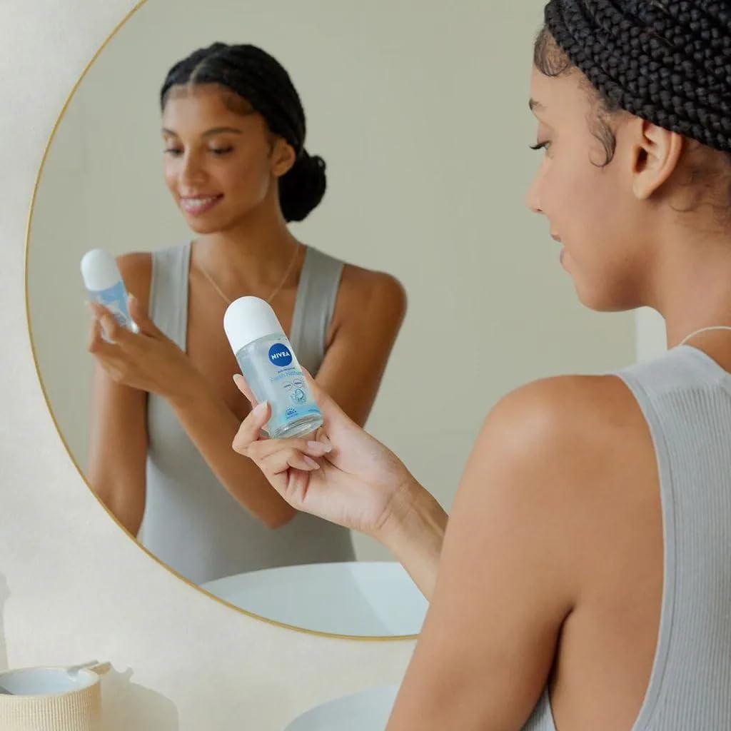 NIVEA Fresh Natural Antiperspirant Roll-On for Women — 48H Odor & Sweat Protection, Ocean Extract, Alcohol-Free, 50ml Travel Size, Pack of 2
