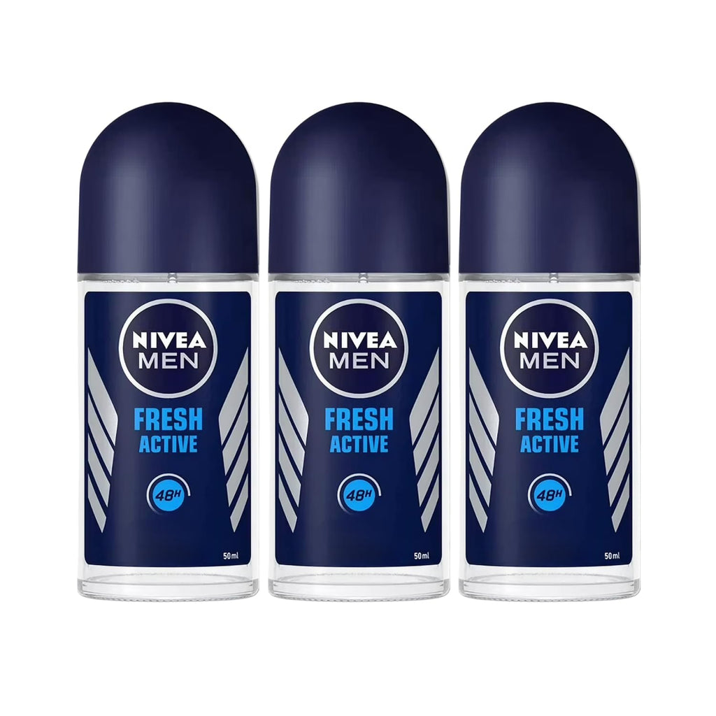 NIVEA Men Fresh Active Roll-On – 48h Protection, Ocean Extracts, Alcohol-Free, 3 x 1.7 oz