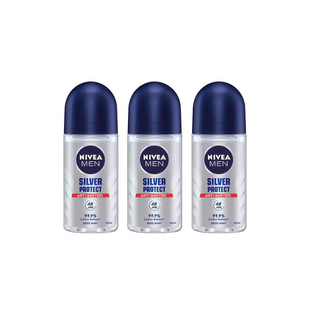 NIVEA Men Silver Protect Roll-On Deodorant – 48H Odor Protection, Alcohol-Free, Quick-Dry, Pack of 3