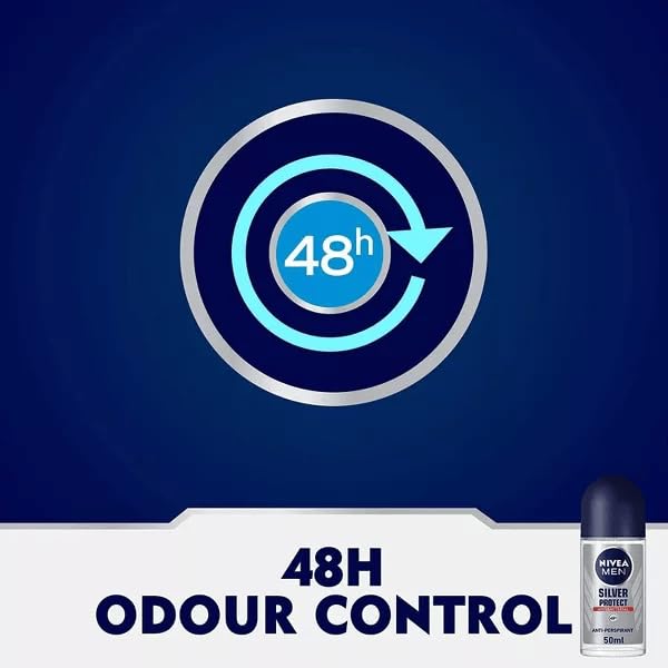 NIVEA Men Silver Protect Roll-On Deodorant – 48H Odor Protection, Alcohol-Free, Quick-Dry, Pack of 3
