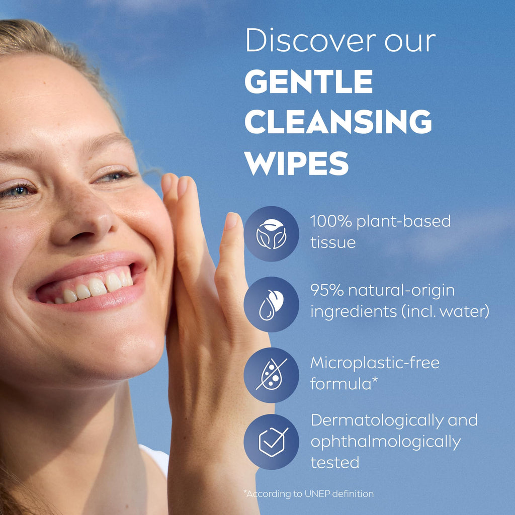 NIVEA 3-in-1 Refreshing Face Cleansing Wipes (40 ct) – Biodegradable Plant-Based Fibres