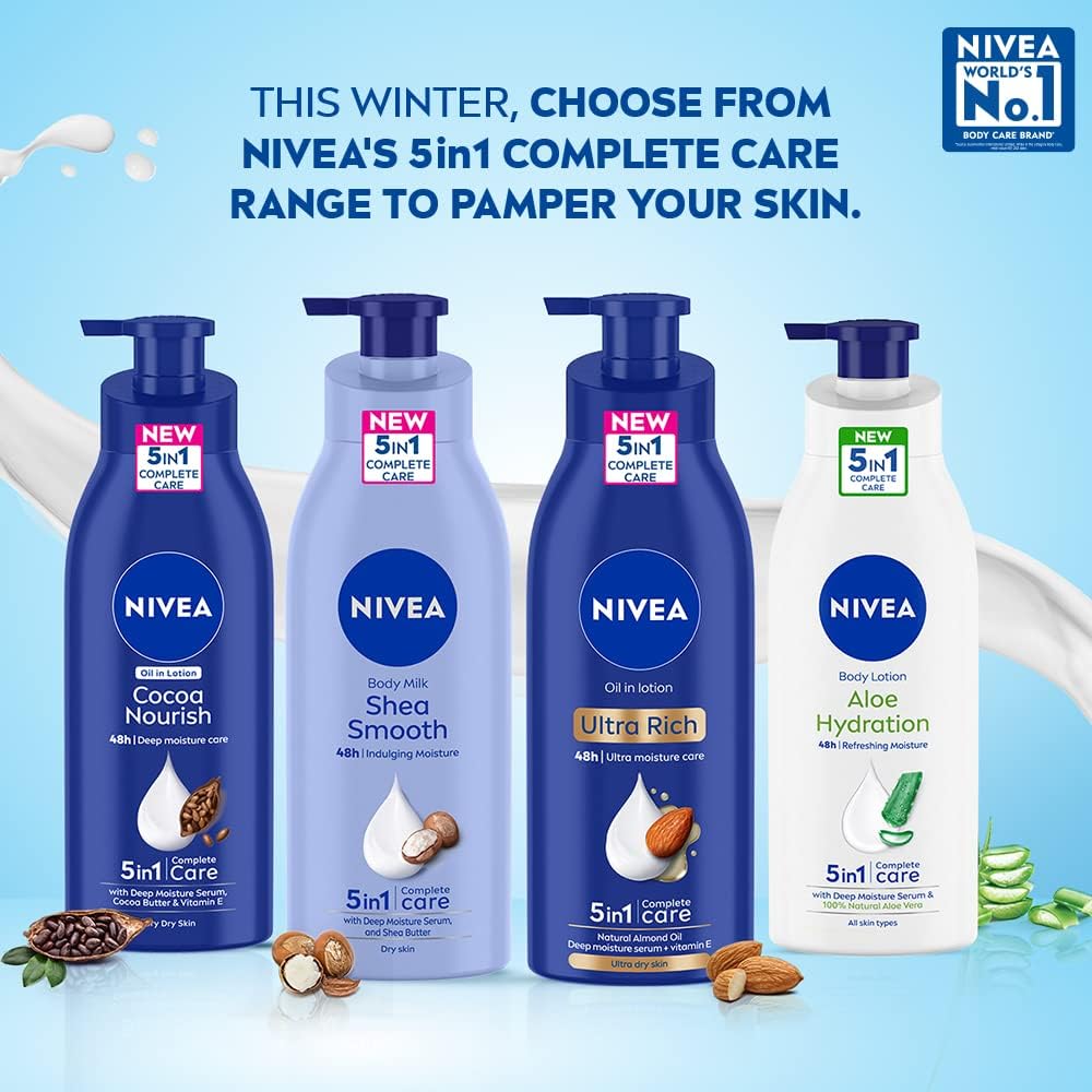 NIVEA Nourishing Body Milk – 48-Hour Deep Moisture with Almond Oil | Fast-Absorbing, Non-Greasy Lotion (400ml, Pack of 2)