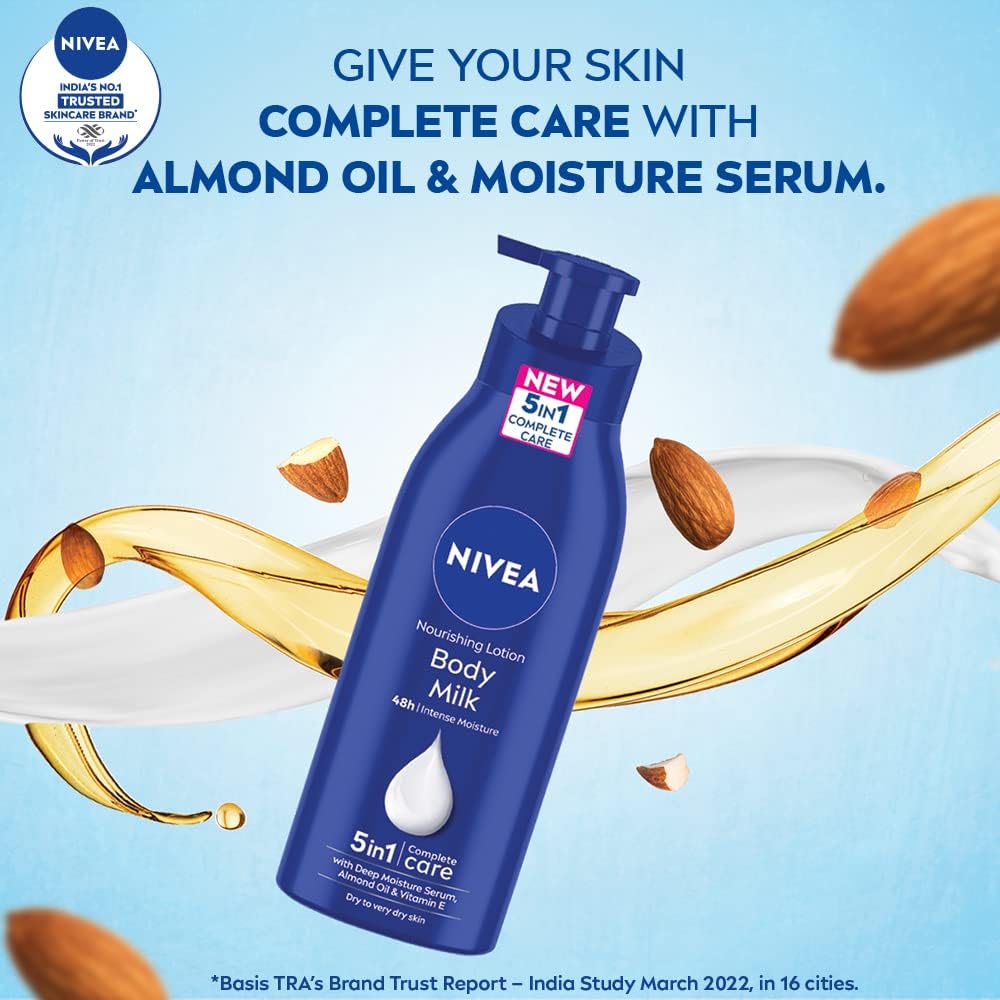 NIVEA Nourishing Body Milk – 48-Hour Deep Moisture with Almond Oil | Fast-Absorbing, Non-Greasy Lotion (400ml, Pack of 2)