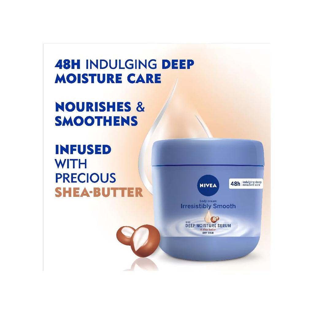 NIVEA Irresistibly Smooth Body Cream with Shea Butter – 400ml Pack of 2, 48-Hour Hydration