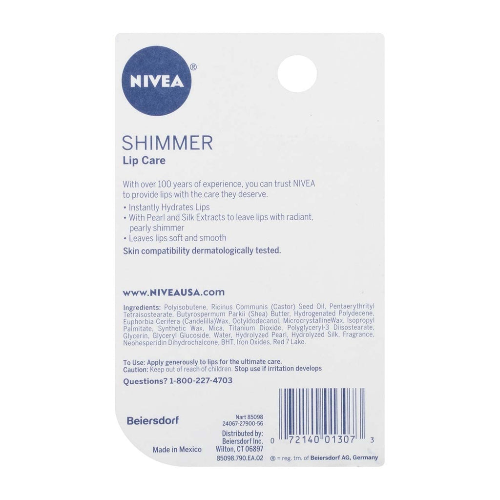 NIVEA Shimmer Radiant Lip Care 0.17 oz Pack of 5 | Subtle Shine and Soft Lips