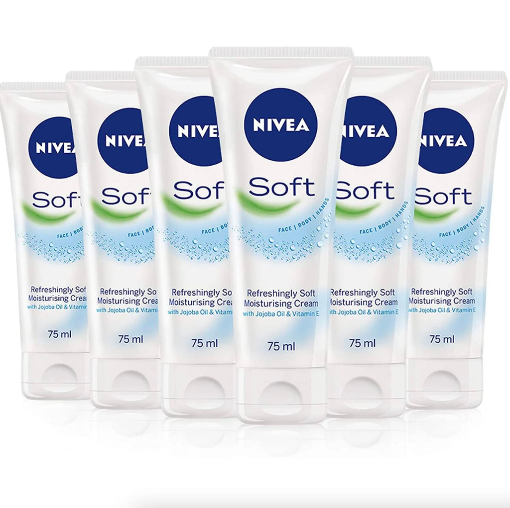 NIVEA Soft Moisturizing Creme 2.6 oz — Pack of 6 | Lightweight Hydration for Skin