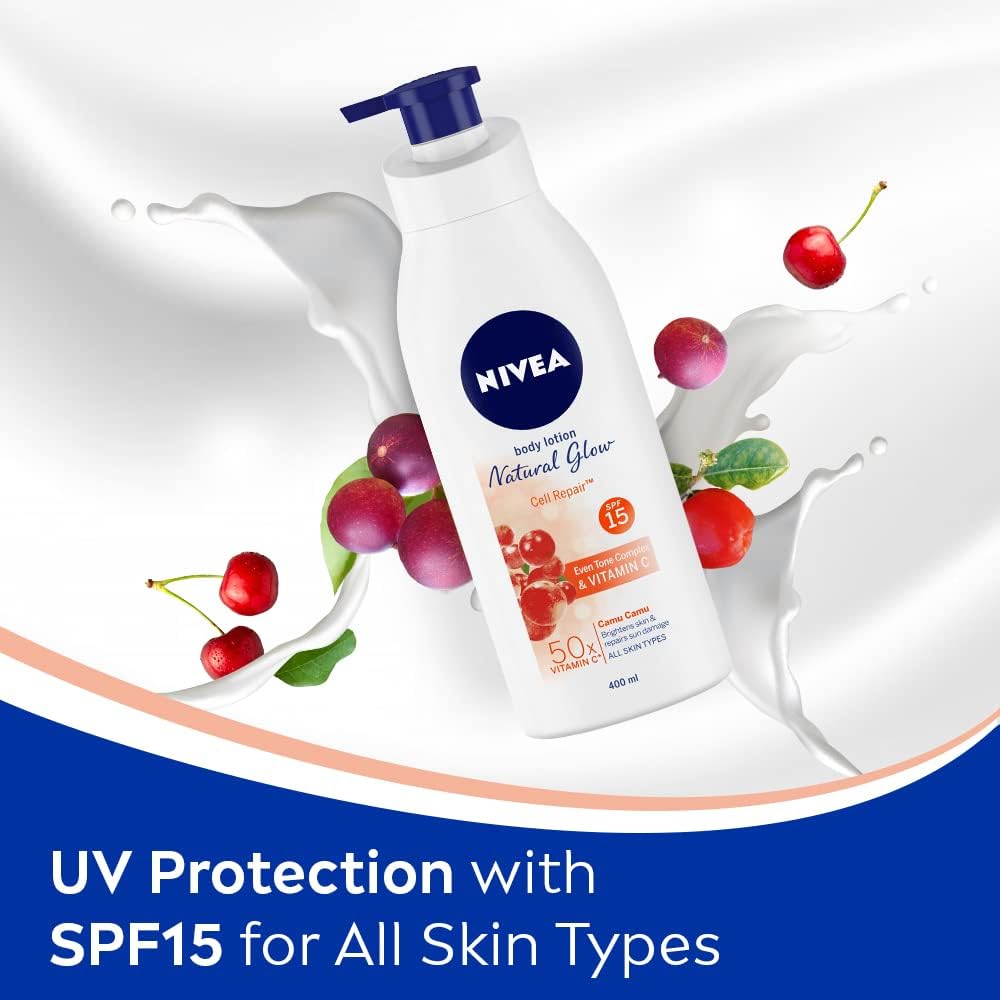 NIVEA Body Lotion Natural Glow – Vitamin C SPF 15, Cell Repair & Even Tone, 400 ml