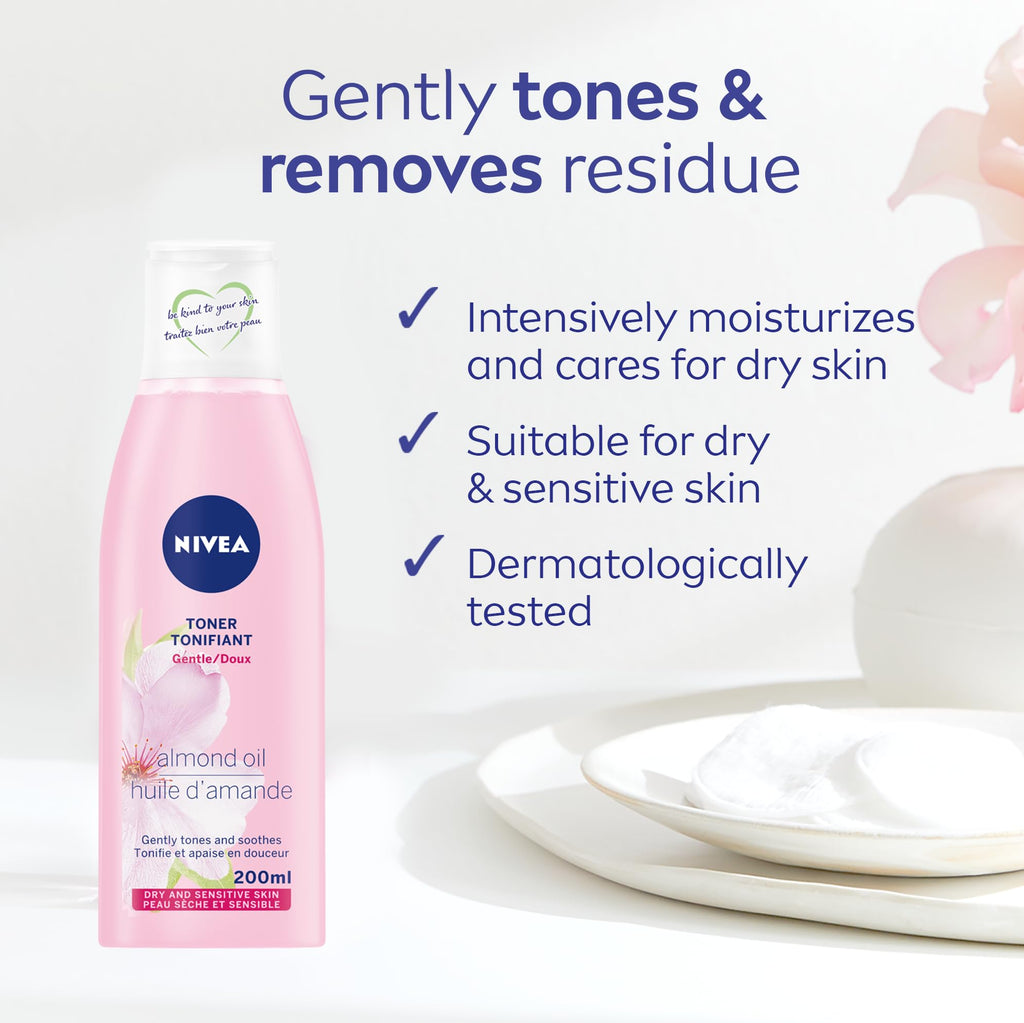 NIVEA Visage Gentle Toner – Hydrating, Dermatologist-Tested for Dry & Sensitive Skin (6.8 oz)