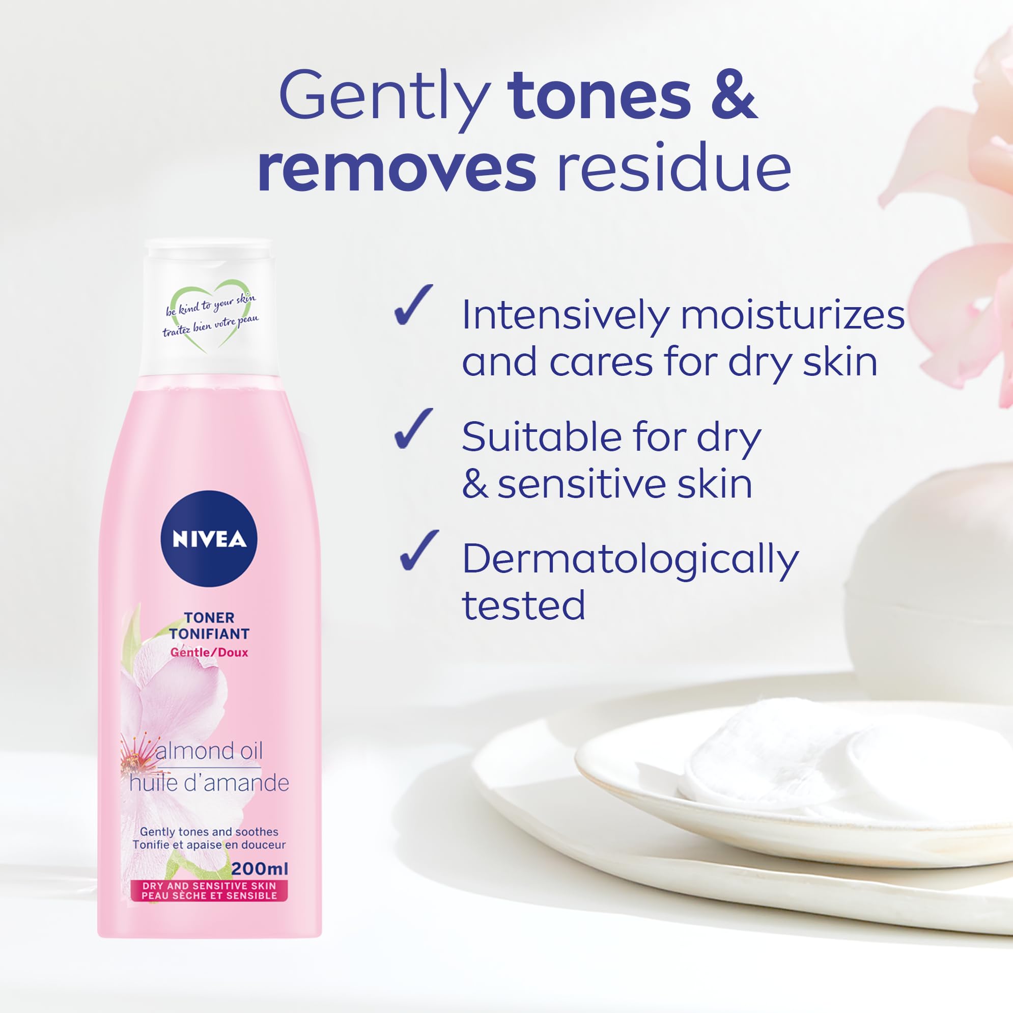 NIVEA Visage Gentle Toner – Hydrating, Dermatologist-Tested for Dry & Sensitive Skin (6.8 oz)