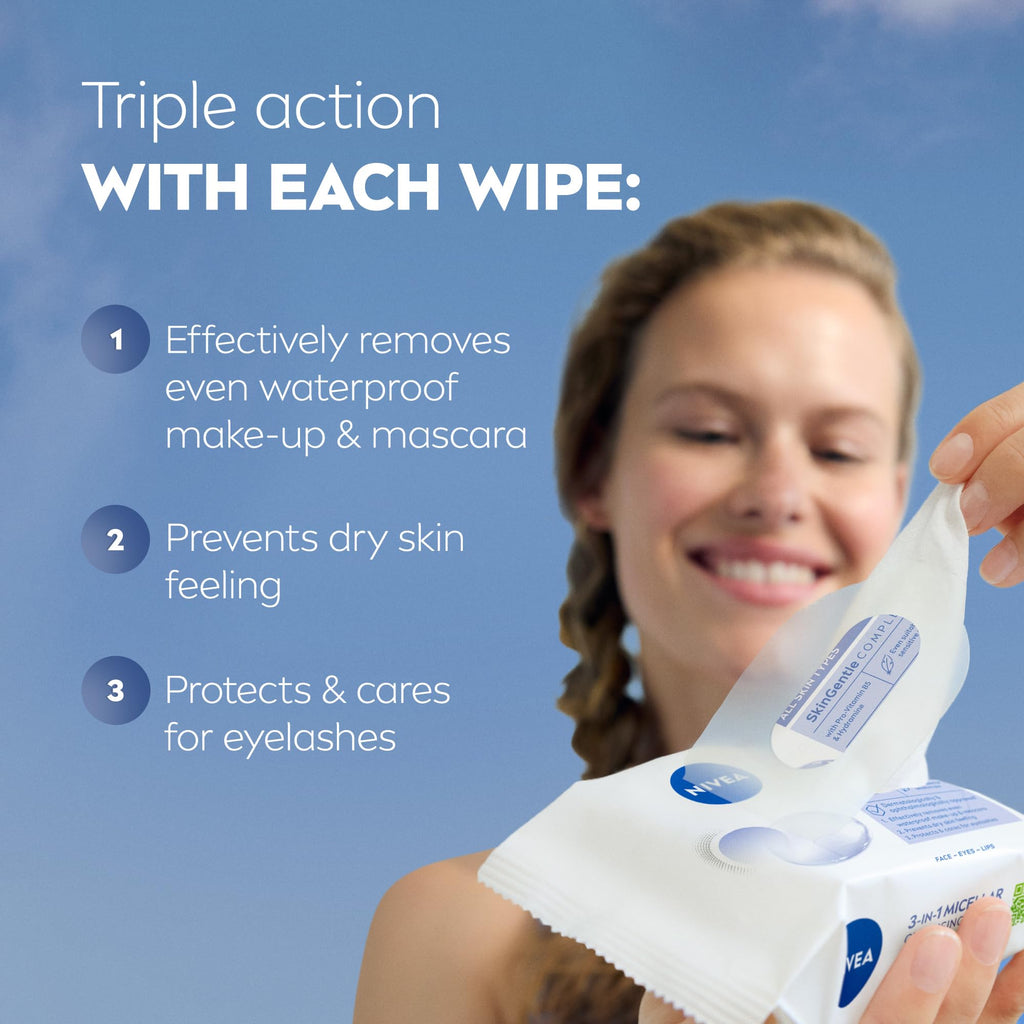 NIVEA 3-in-1 Refreshing Face Cleansing Wipes (40 ct) – Biodegradable Plant-Based Fibres