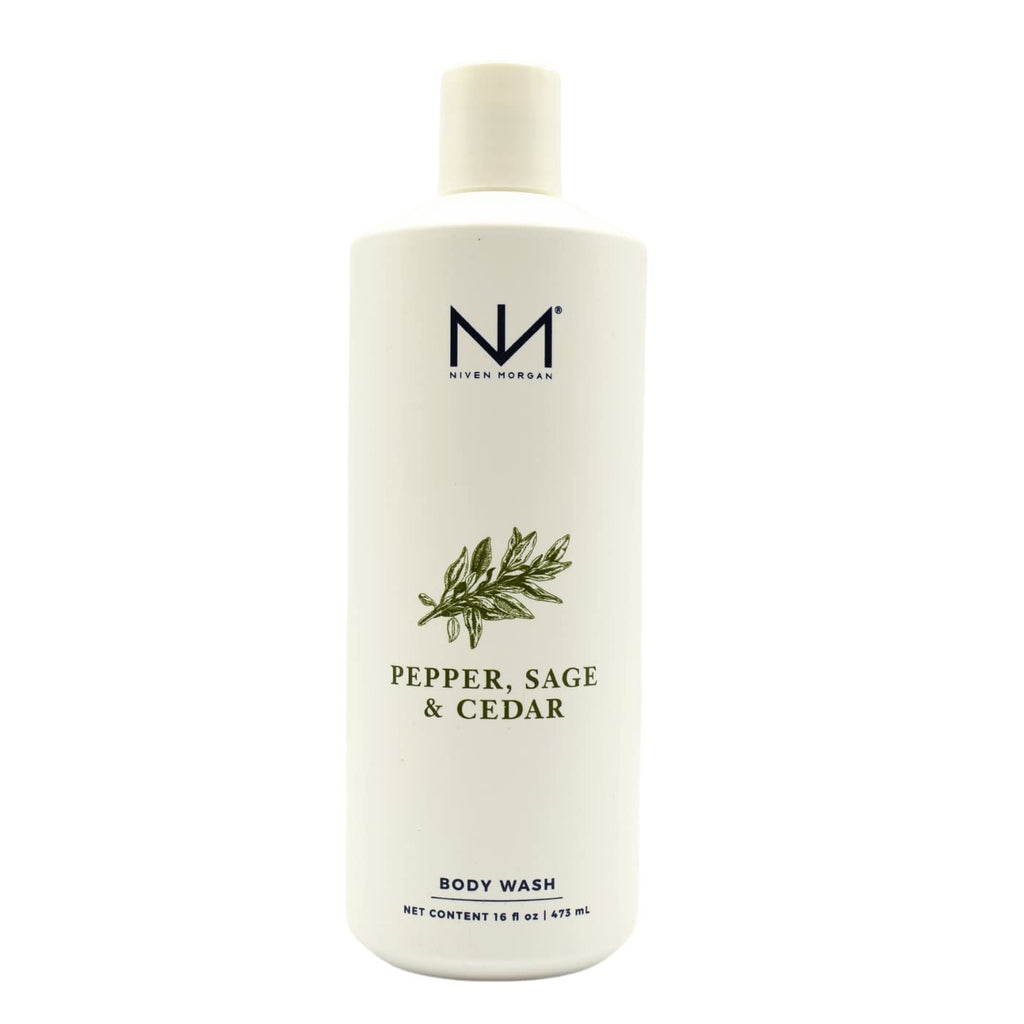 Niven Morgan Pepper, Sage and Cedar Body Wash - 16 oz | Paraben Free, Sulfate Free