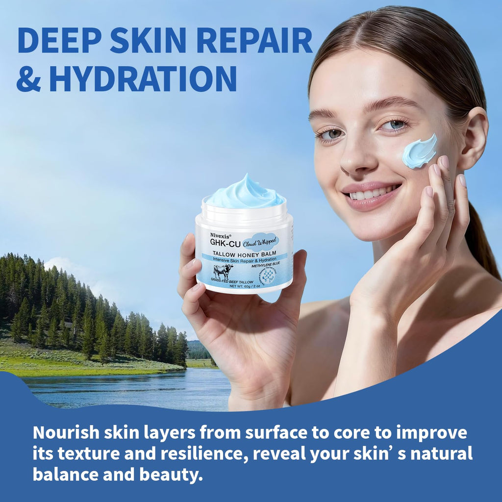 Nivexis Copper Peptides GHK-Cu Balm with Grass-Fed Tallow, Honey & Methylene Blue – All Skin Types, 2 Oz