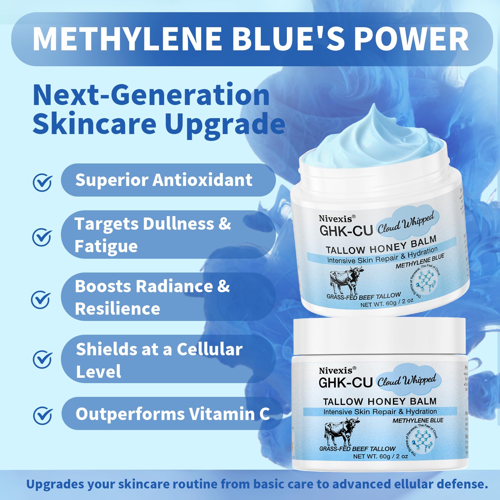 Nivexis Copper Peptides GHK-Cu Balm with Grass-Fed Tallow, Honey & Methylene Blue – All Skin Types, 2 Oz