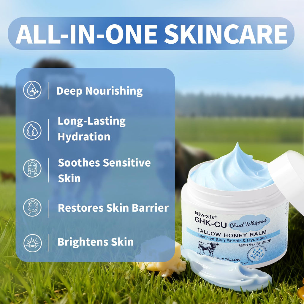 Nivexis Copper Peptides GHK-Cu Balm with Grass-Fed Tallow, Honey & Methylene Blue – All Skin Types, 2 Oz