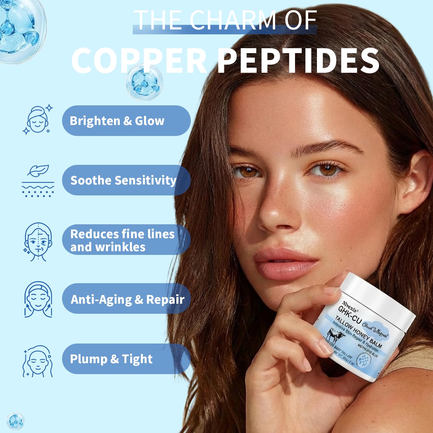 Nivexis Copper Peptides GHK-Cu Balm with Grass-Fed Tallow, Honey & Methylene Blue – All Skin Types, 2 Oz