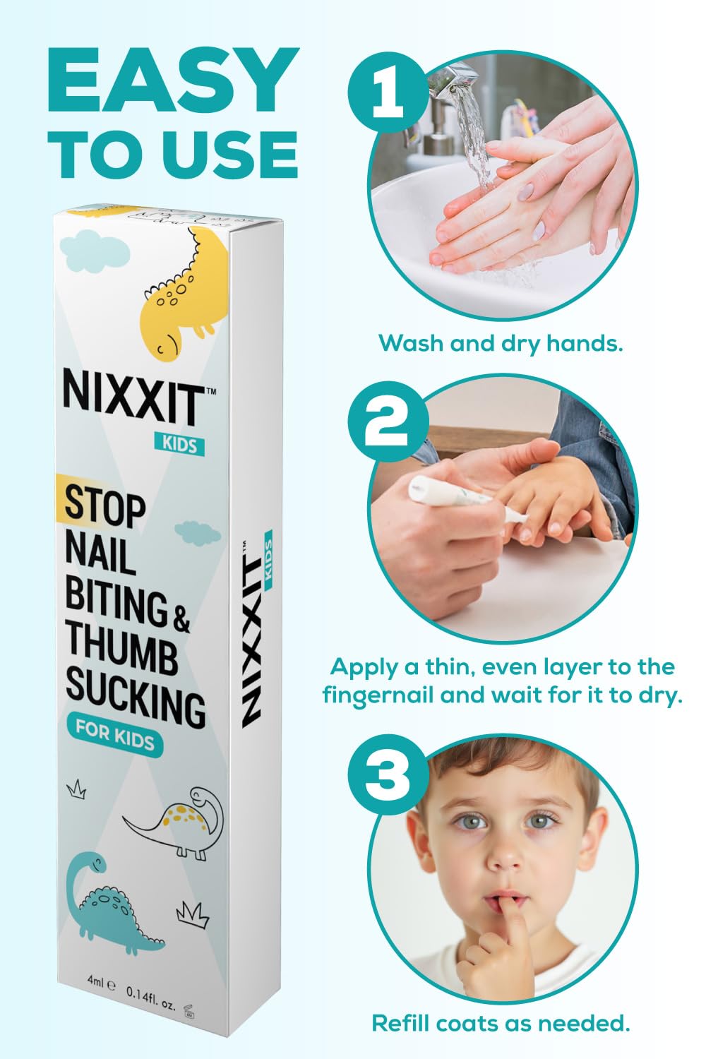 NIXXIT Nail Biting Prevention for Kids – Deterrent Pen for Nails, Cuticles & Thumb Sucking