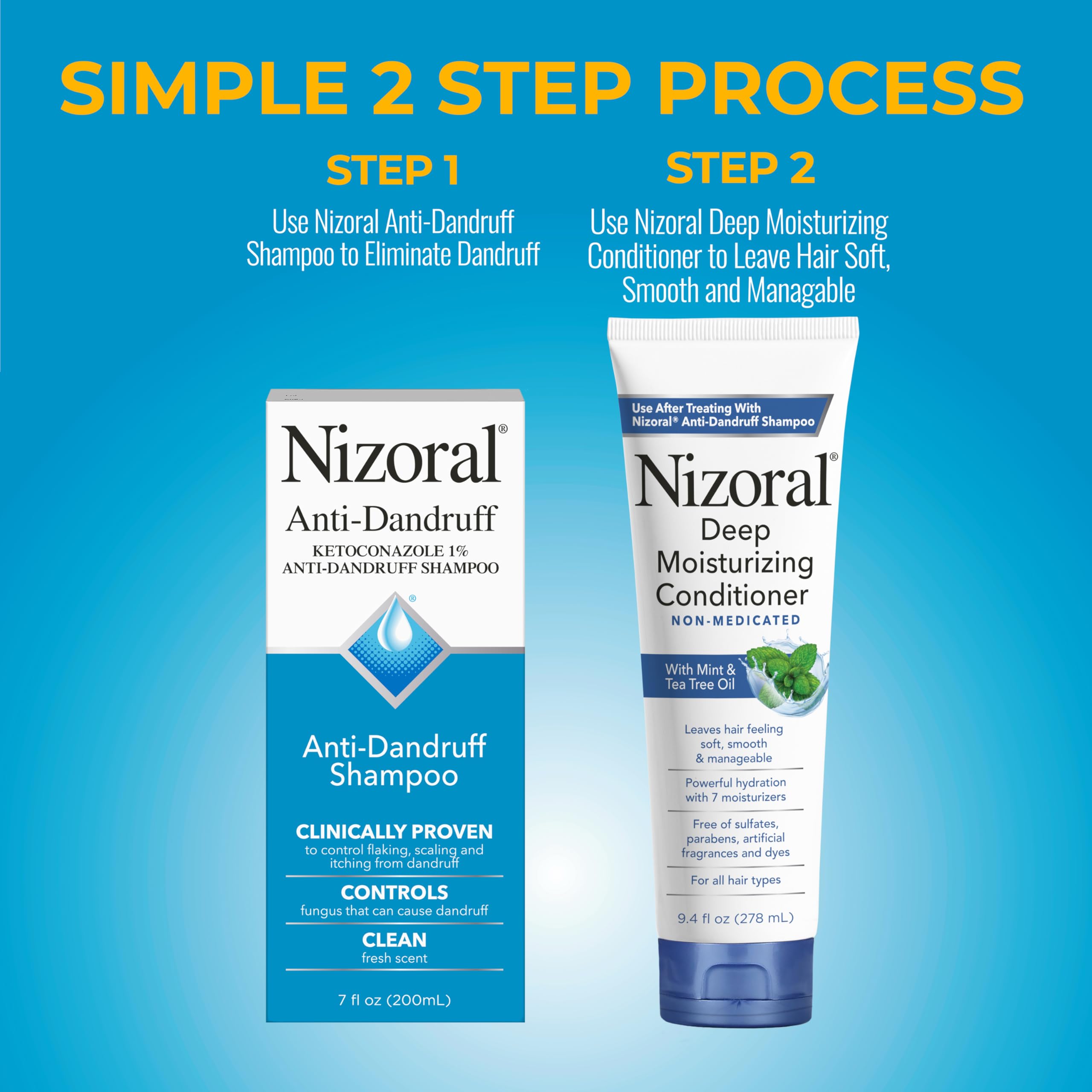 Nizoral Anti-Dandruff Shampoo + Deep Moisturizing Conditioner Bundle (7 oz + 9.4 oz) | Ketoconazole 1%