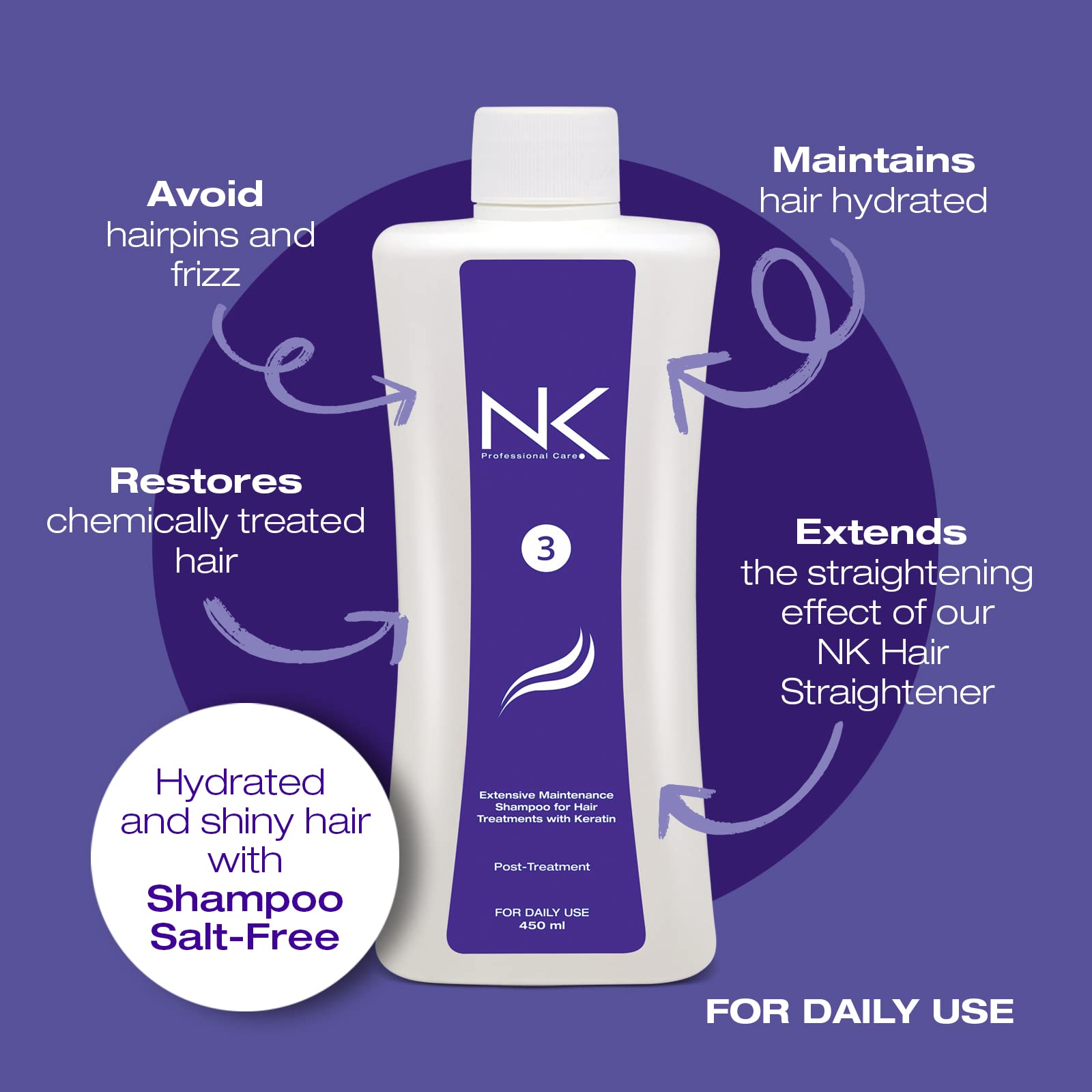 NK Professional Care Step 3 Extensive Maintenance Shampoo for Keratin Treatments – Salt-Free, 950ml