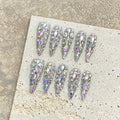 NLSJMP 3D Handmade Long Stiletto Press-On Nails – Almond Shape, Rhinestone Glitter Kit, 10 Pcs, Size S #986