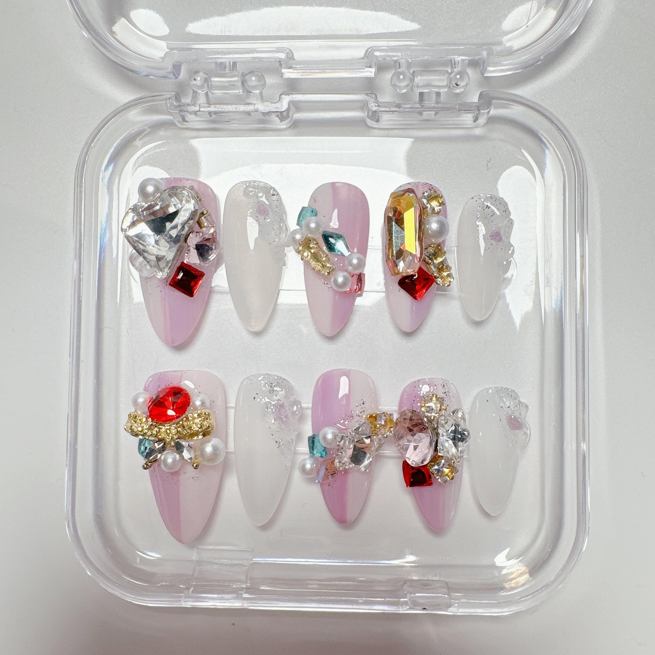 NLSJMP Purple Gel Press On Nails Almond – 3D Handmade Salon-Quality Acrylic, Reusable 10 Pcs Size M (#807)