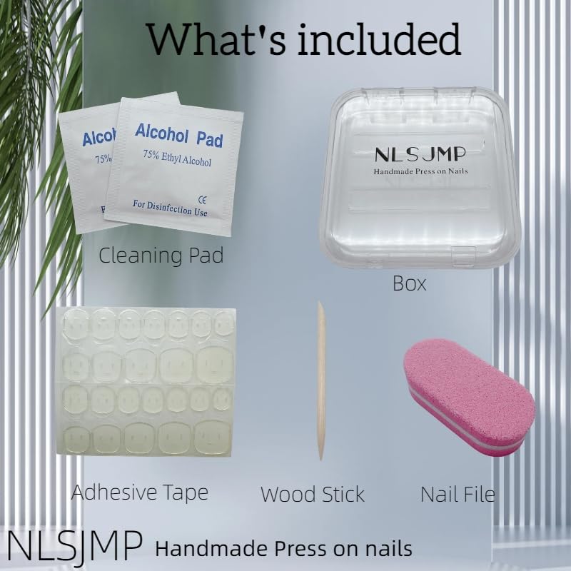 NLSJMP 3D Handmade Gel Nails Press On Kit — Short Square, Blue Purple Cosmic Planet