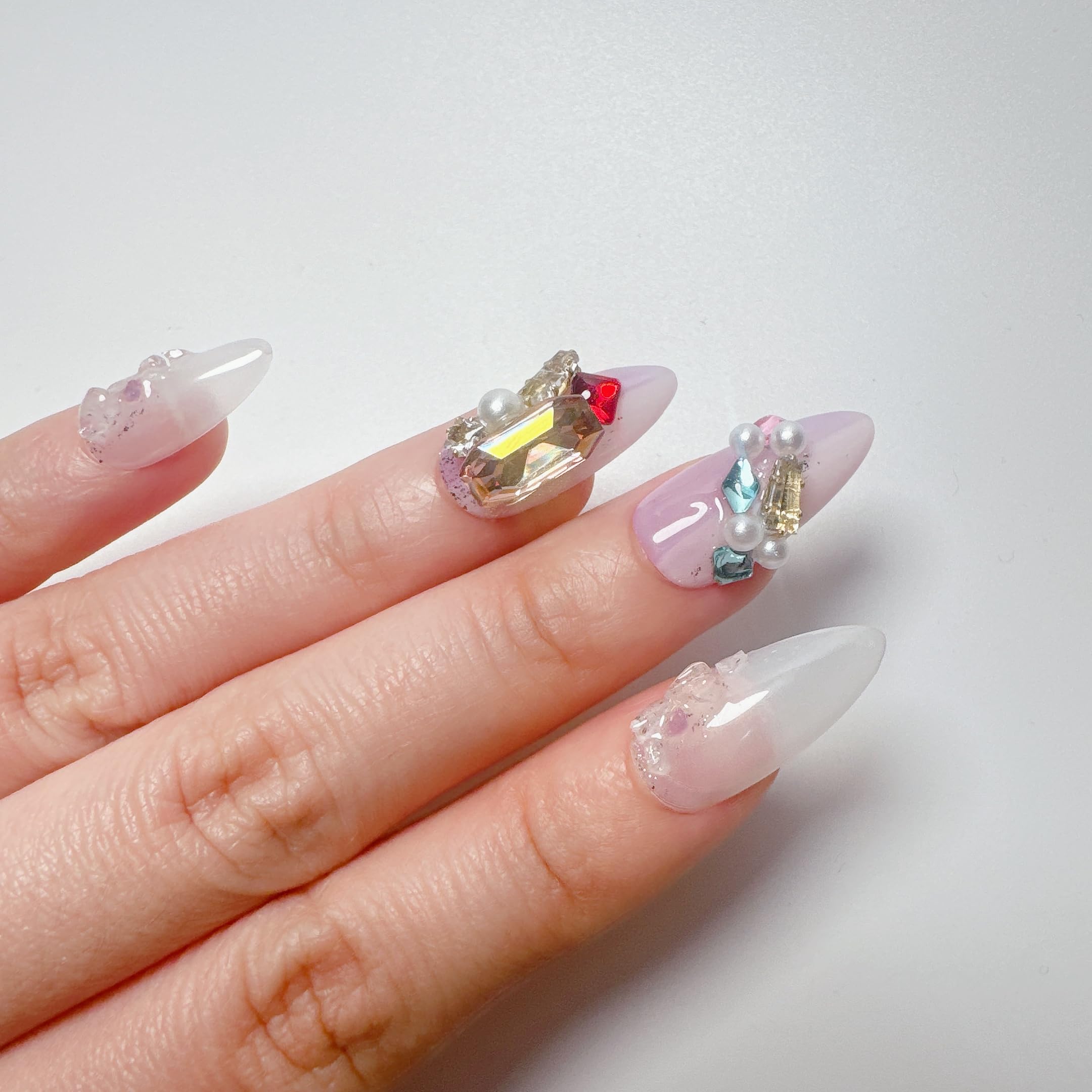 NLSJMP Purple Gel Press On Nails Almond – 3D Handmade Salon-Quality Acrylic, Reusable 10 Pcs Size M (#807)