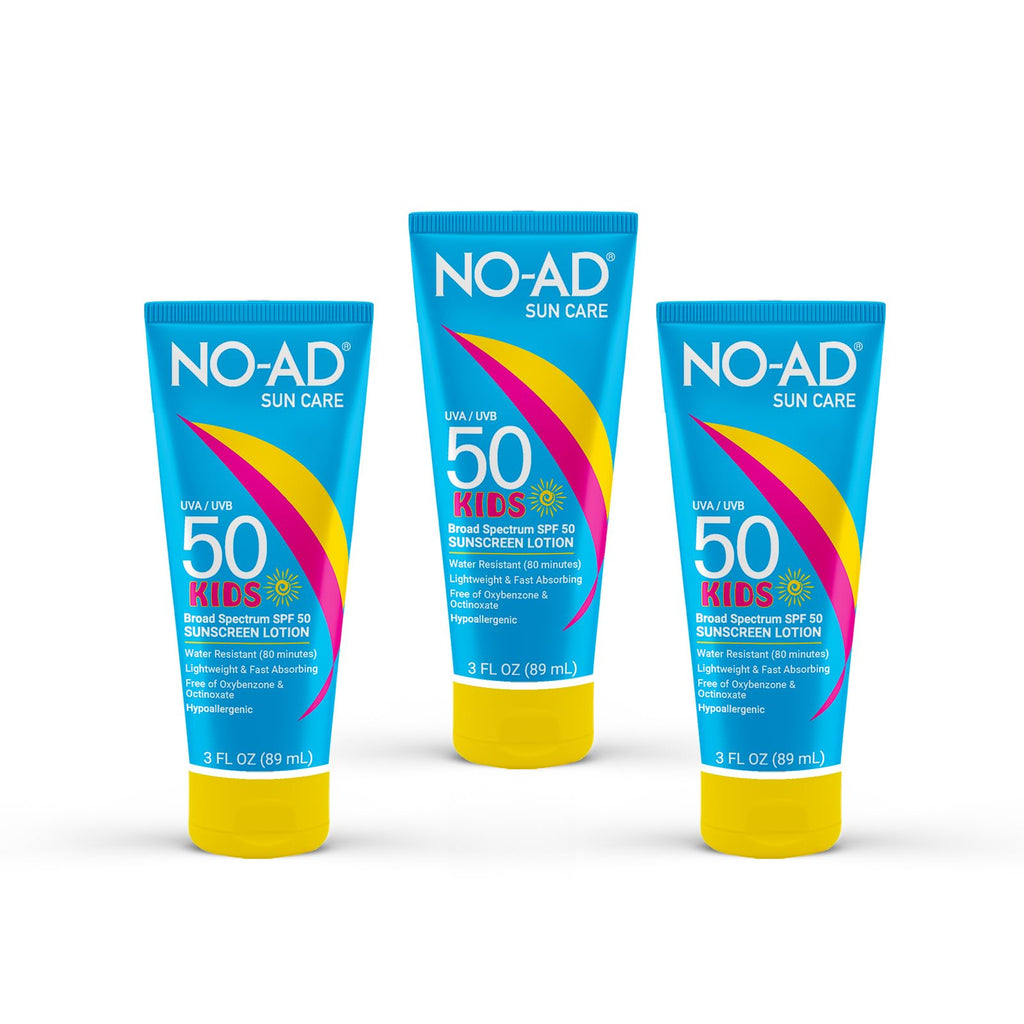 NO-AD Kids SPF 50 Sunscreen Lotion – Non-Greasy, Waterproof, Broad Spectrum (3 oz Pack of 3)