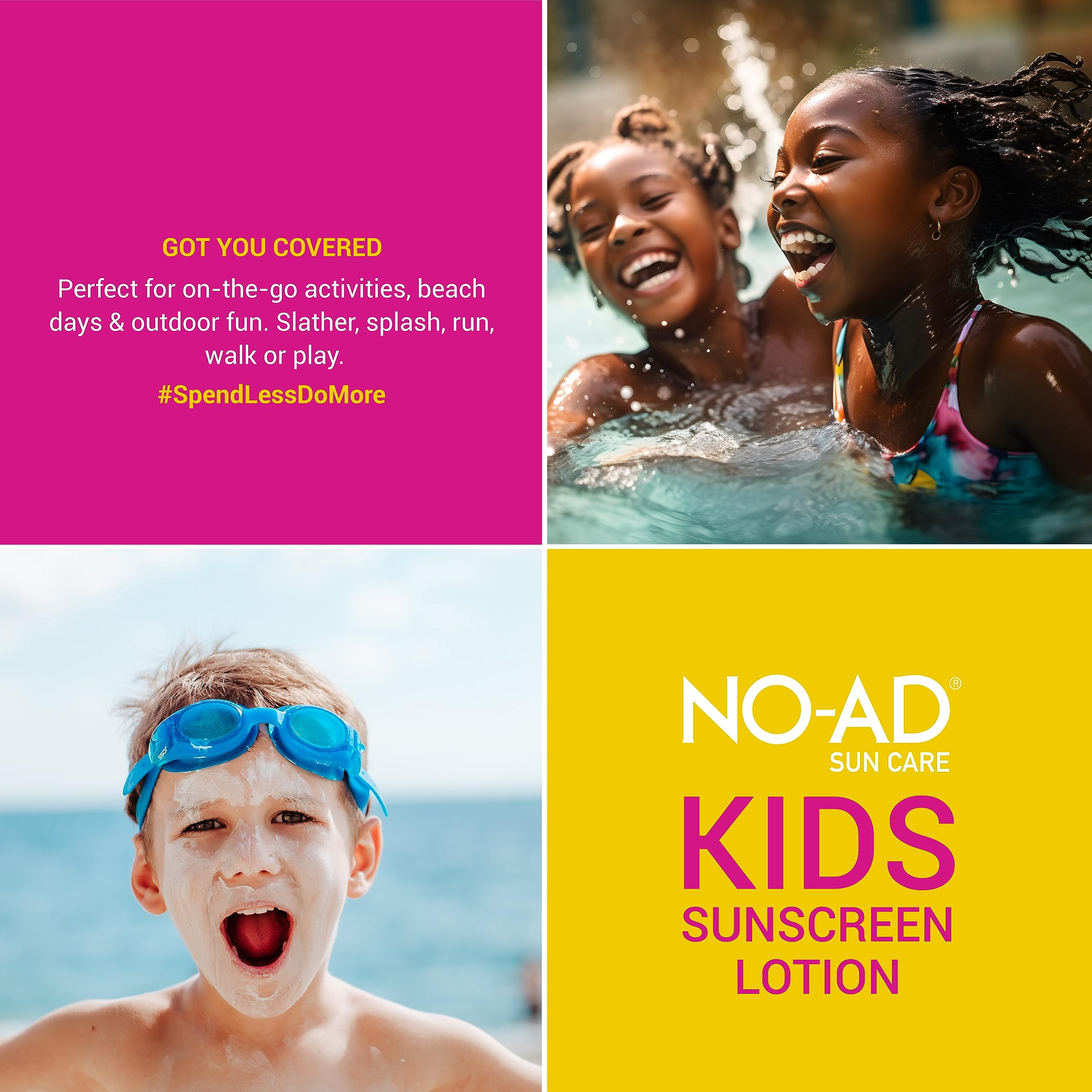 NO-AD Kids SPF 50 Sunscreen Lotion – Non-Greasy, Waterproof, Broad Spectrum (3 oz Pack of 3)