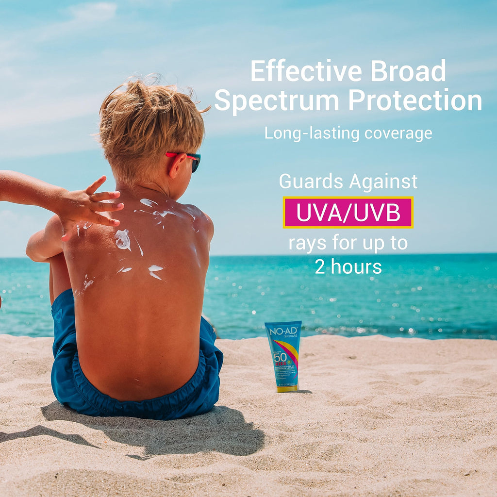NO-AD Kids SPF 50 Sunscreen Lotion – Non-Greasy, Waterproof, Broad Spectrum (3 oz Pack of 3)