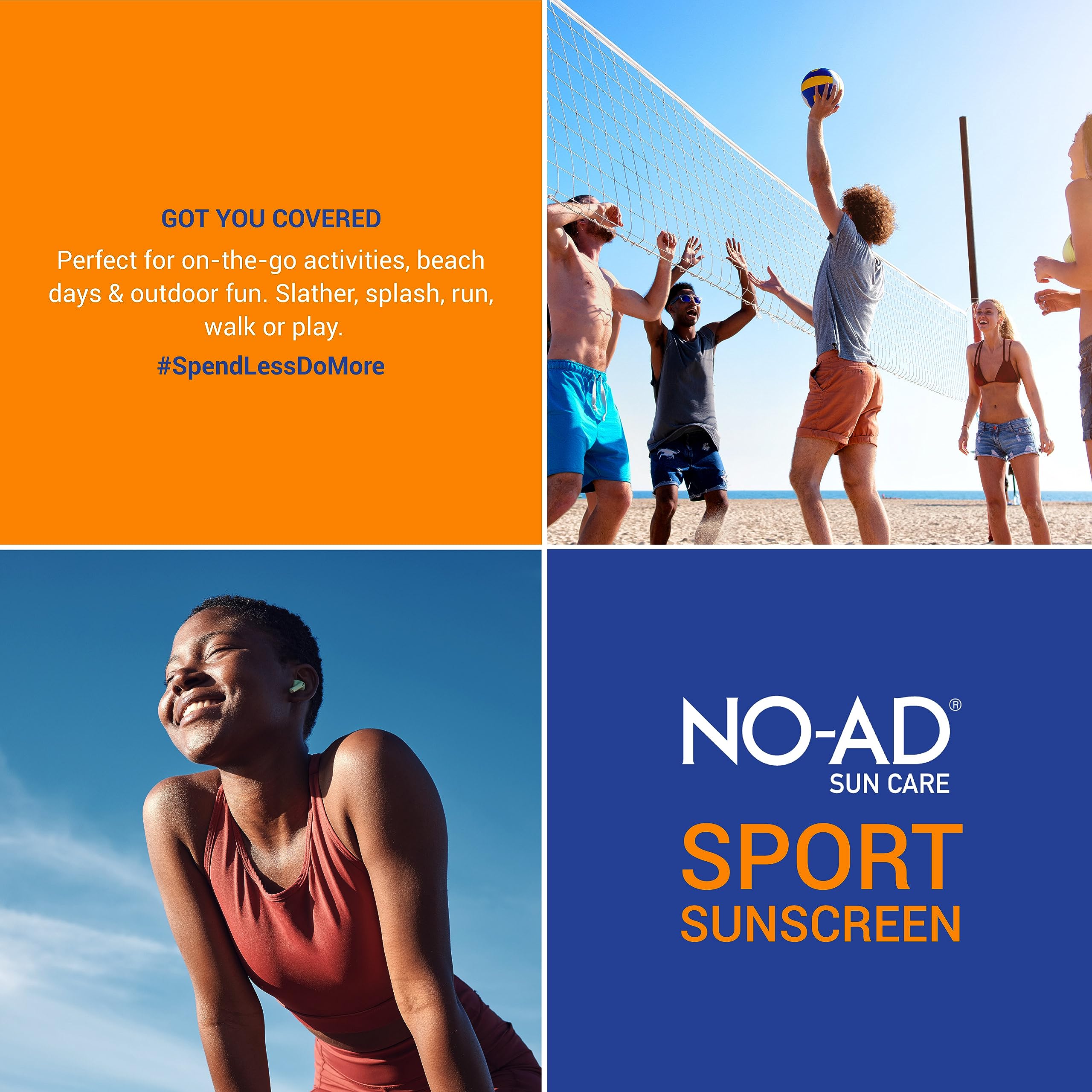 NO-AD SPF 50 SPORT Sunscreen Lotion – Hypoallergenic, Broad Spectrum UVA/UVB, Water Resistant, 16oz Pack of 2