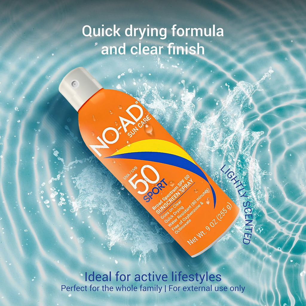 NO-AD SPORT SPF 50 Sunscreen Spray – Non-Greasy, Waterproof, 9 oz (2-Pack)
