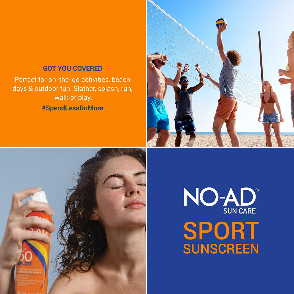 NO-AD SPORT SPF 50 Sunscreen Spray – Broad Spectrum, Non-Greasy (9 oz)