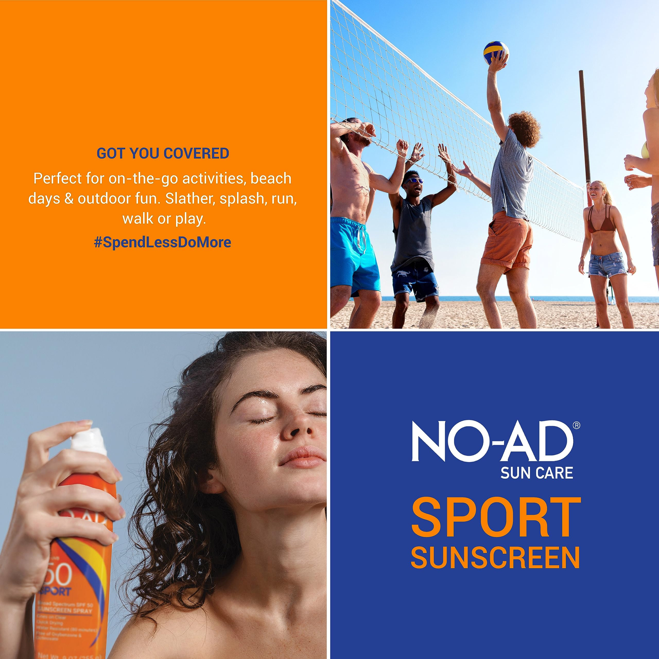 NO-AD SPORT SPF 50 Sunscreen Spray – Non-Greasy, Waterproof, 9 oz (2-Pack)
