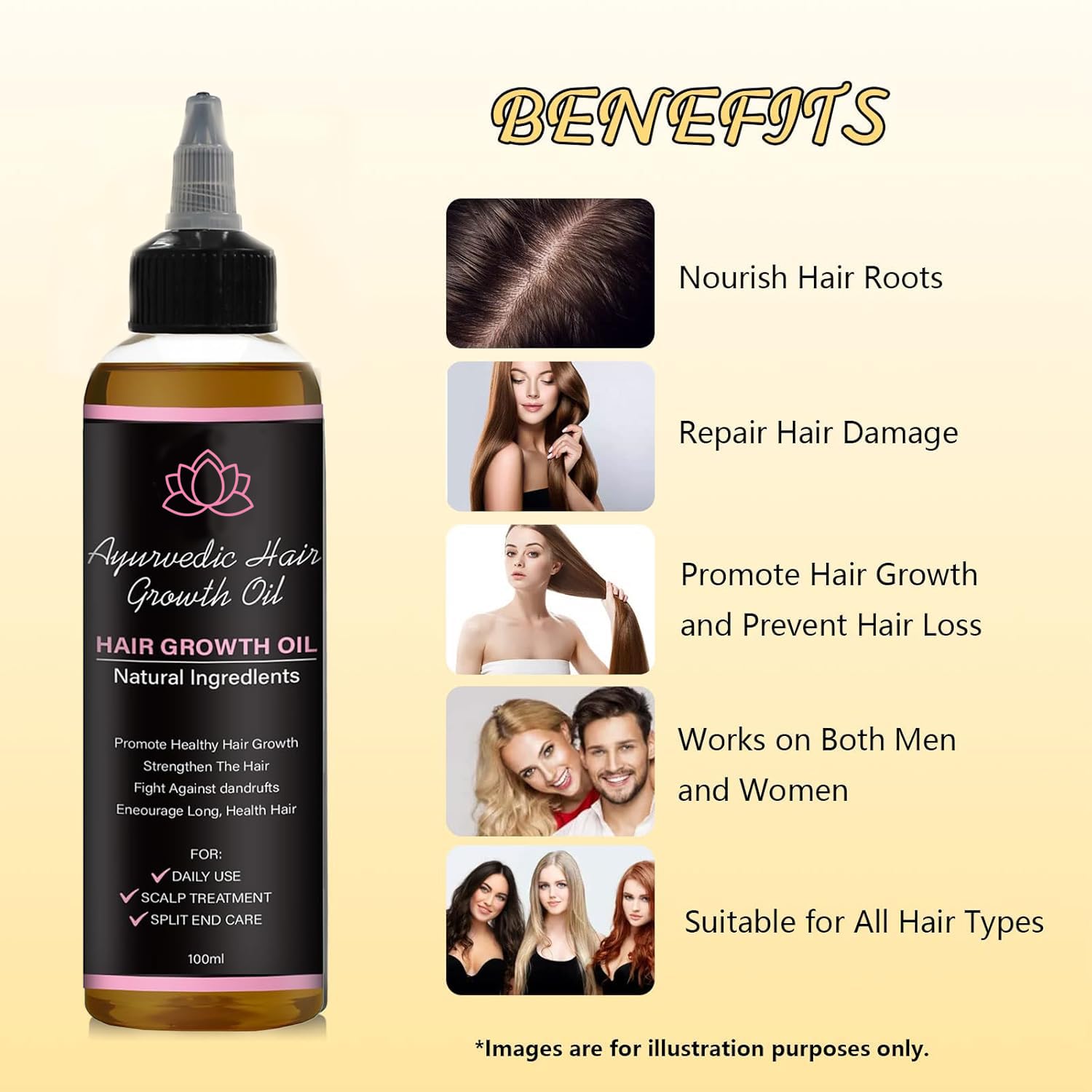 NO BALD Lifewitqueenp Hair Growth Oil – Lightweight Ayurvedic Oil for All Hair Types