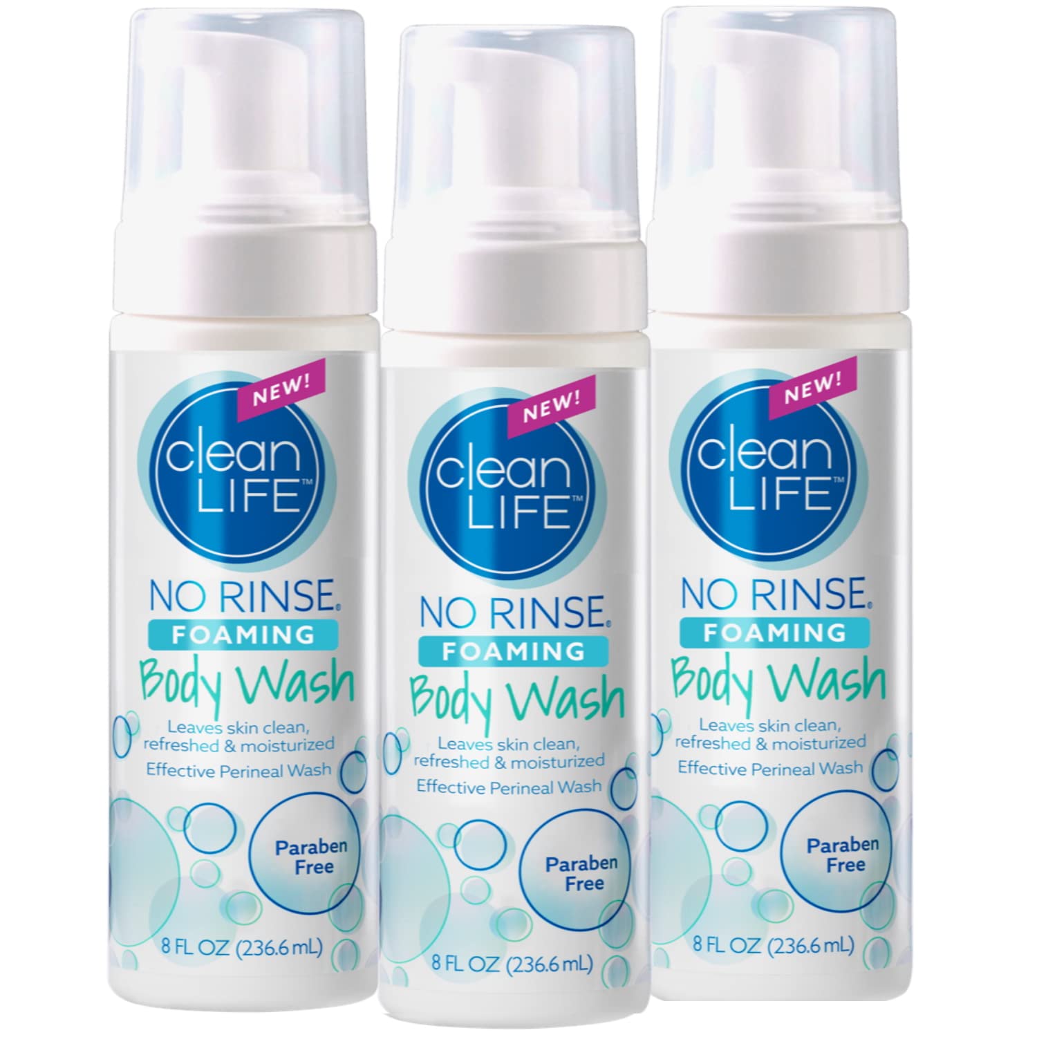No-Rinse Foaming Body Wash – Waterless Cleanser for All Ages (8 oz x 3 Pack)