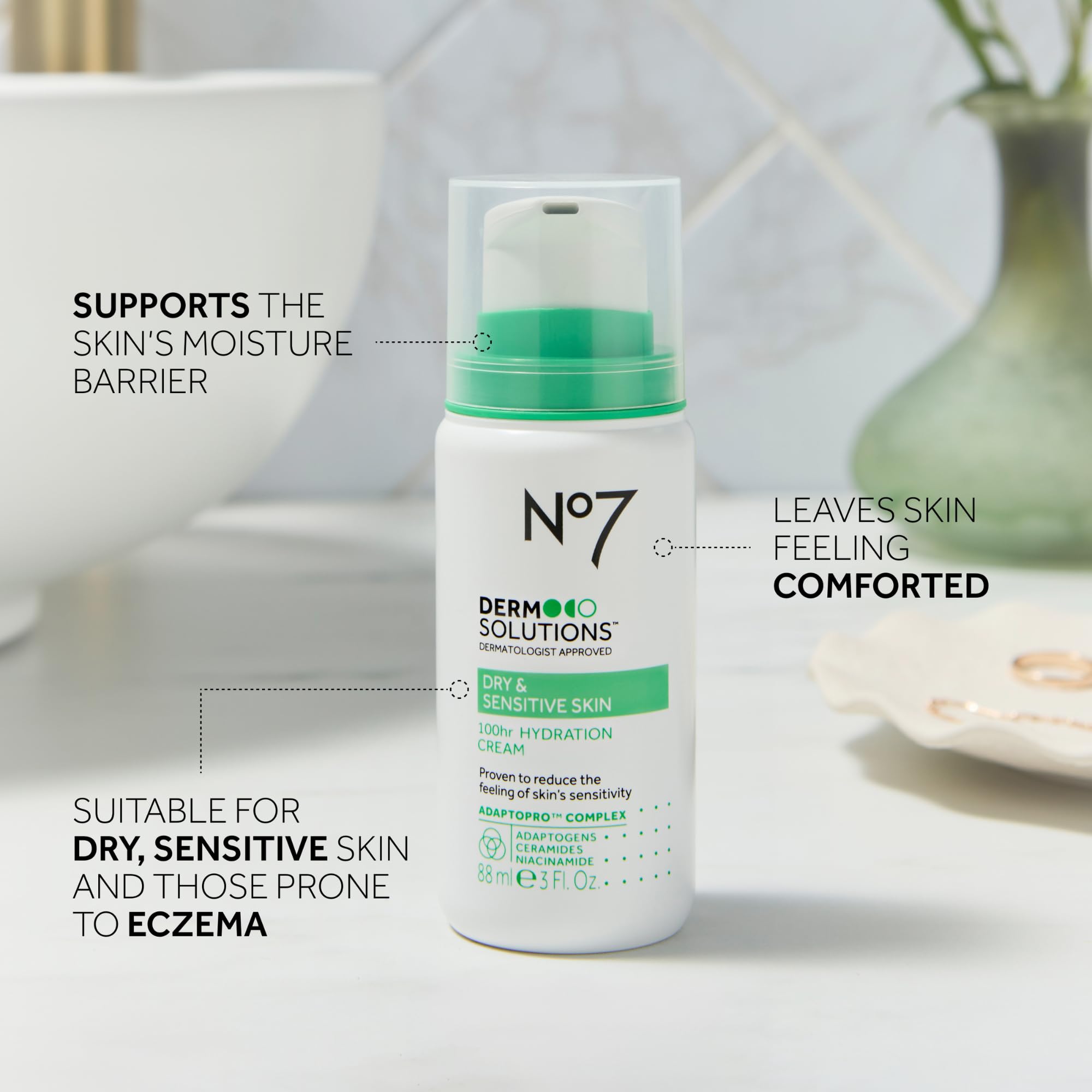No7 Derm Solutions 100hr Hydrating Moisturizer | Ceramides Niacinamide Adaptogens for Sensitive and Dry Skin