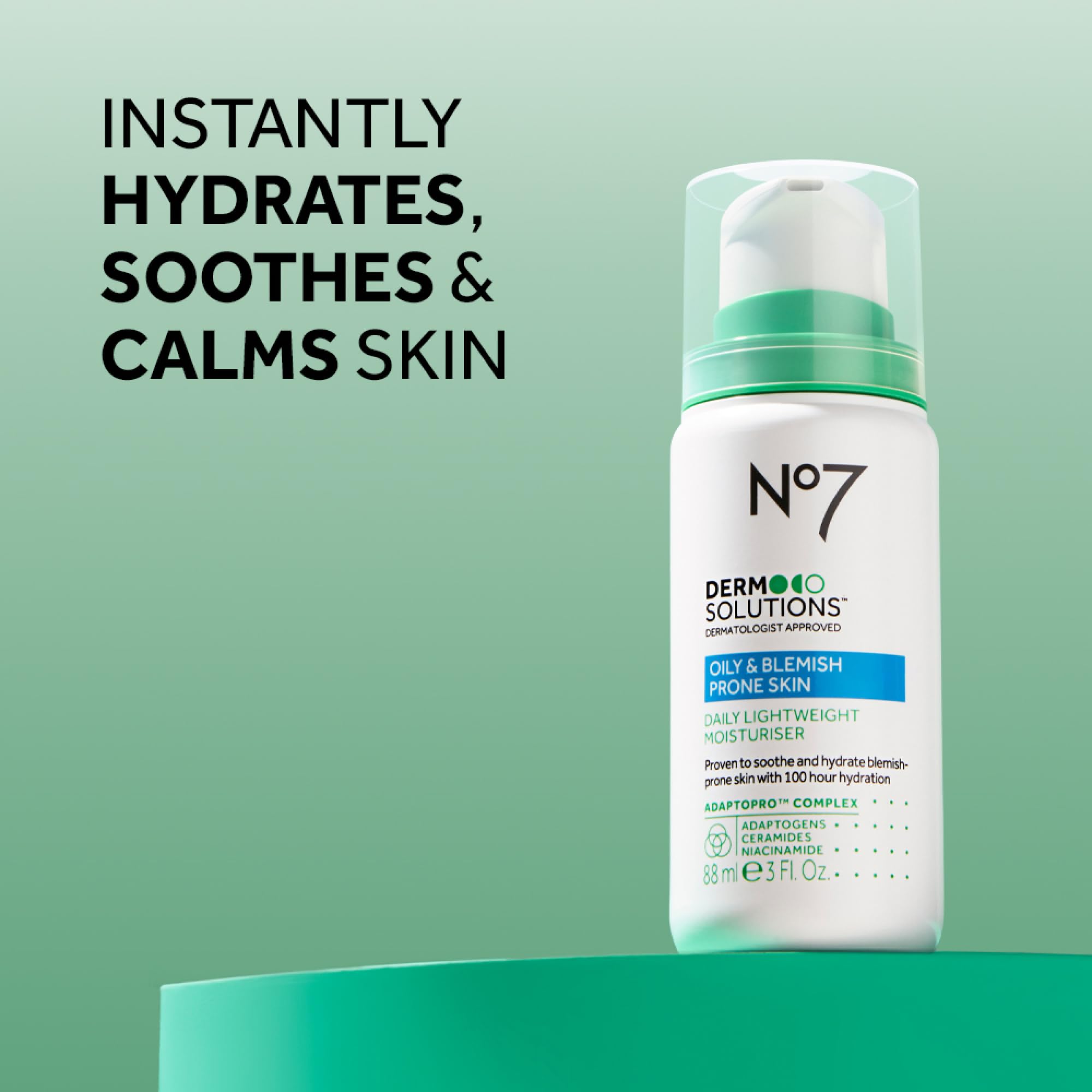 No7 Derm Solutions Daily Face Moisturizer – Hydrating Ceramides & Niacinamide for Oily, Blemish-Prone Skin (3 oz)