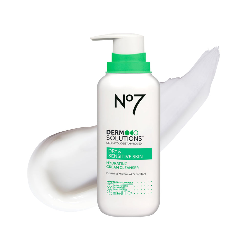 No7 Derm Solutions Hydrating Facial Cleanser – Ceramides, Niacinamide & Adaptogens for Dry & Sensitive Skin