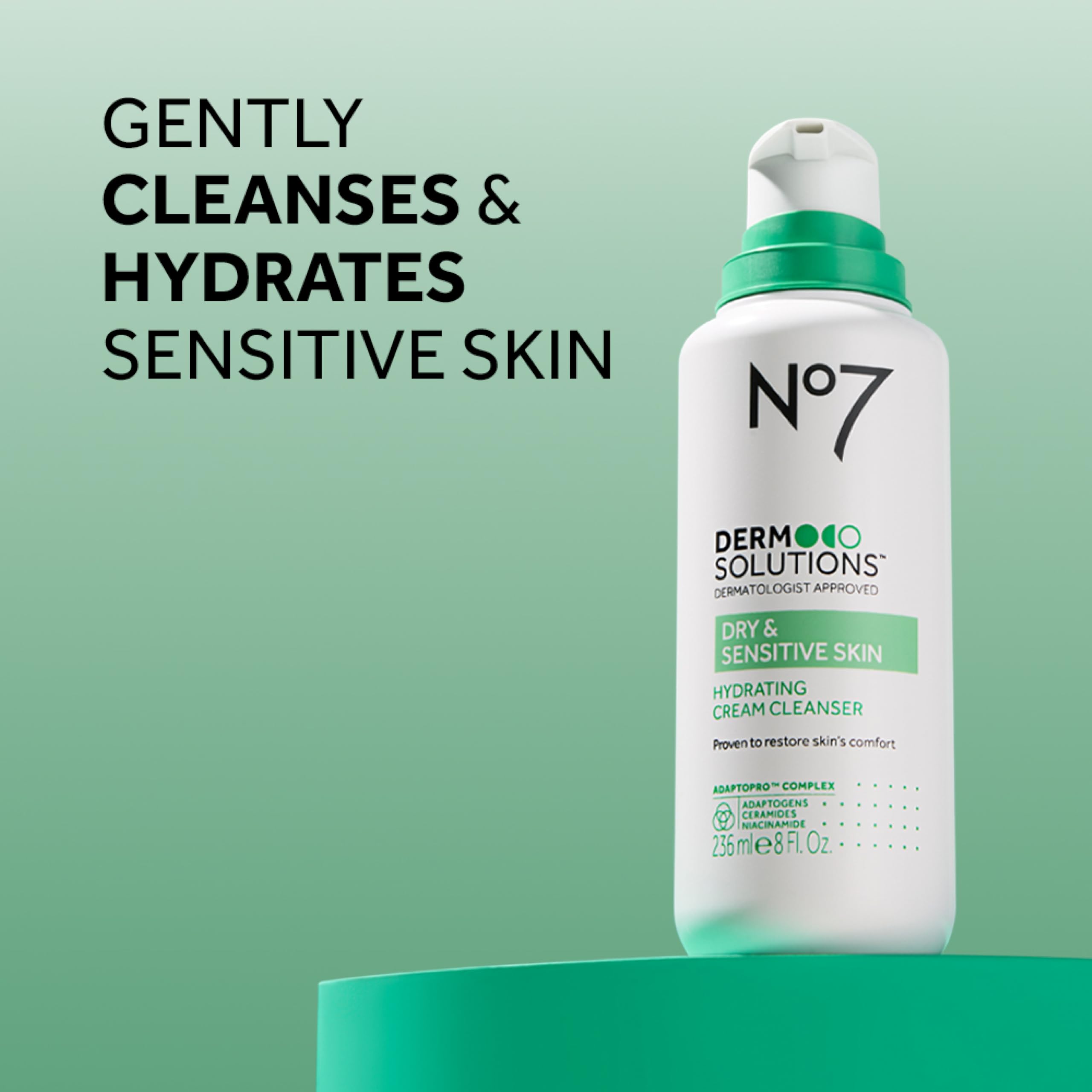 No7 Derm Solutions Hydrating Facial Cleanser – Ceramides, Niacinamide & Adaptogens for Dry & Sensitive Skin