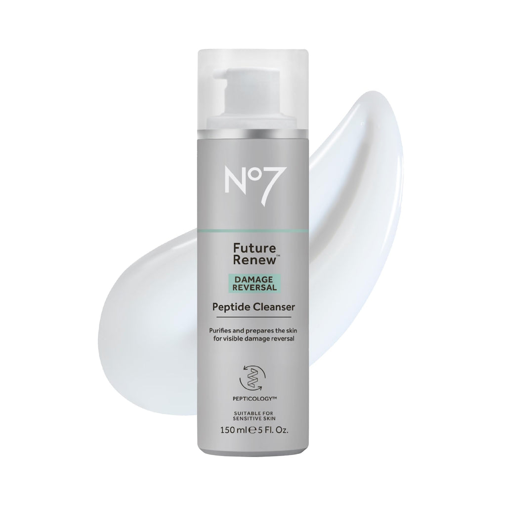 No7 Future Renew Damage Reversal Peptide Gentle Face Cleanser – Fragrance-Free Hydrating Anti-Aging Wash (5 oz)