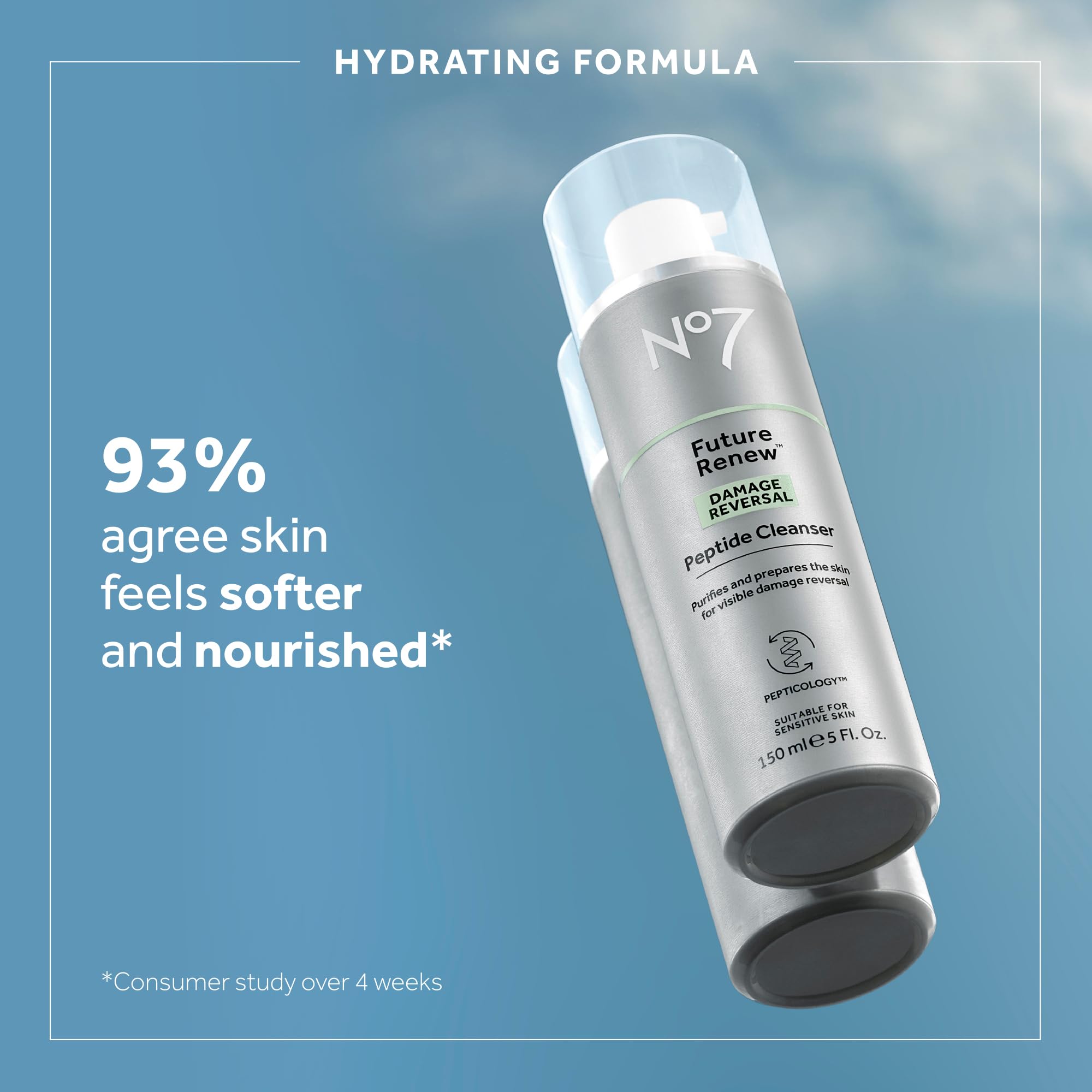 No7 Future Renew Damage Reversal Peptide Gentle Face Cleanser – Fragrance-Free Hydrating Anti-Aging Wash (5 oz)
